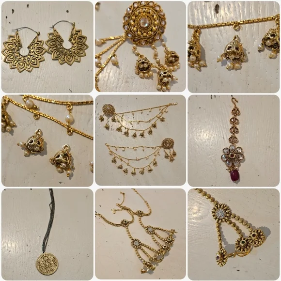Large Lot, Indian Bollywood Style Gold Tone Bridal Jewelry Necklaces Earrings - Picture 4 of 12